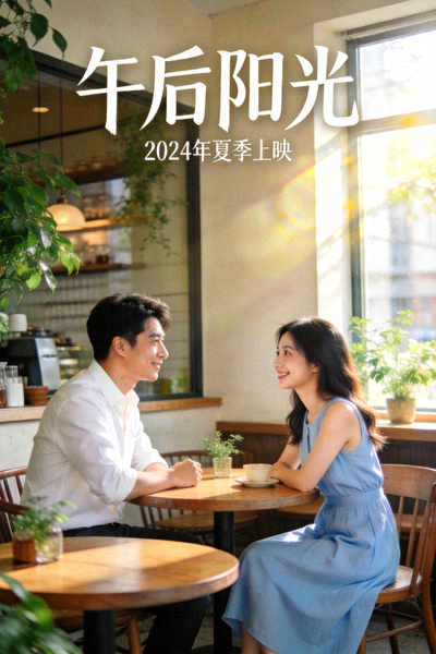 都市爱情剧《午后阳光》海报，两位主角在咖啡馆相遇