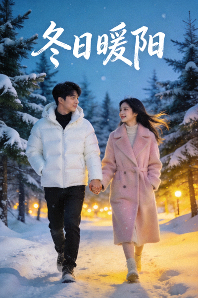 韩剧《冬日暖阳》海报，男女主角在雪地中漫步