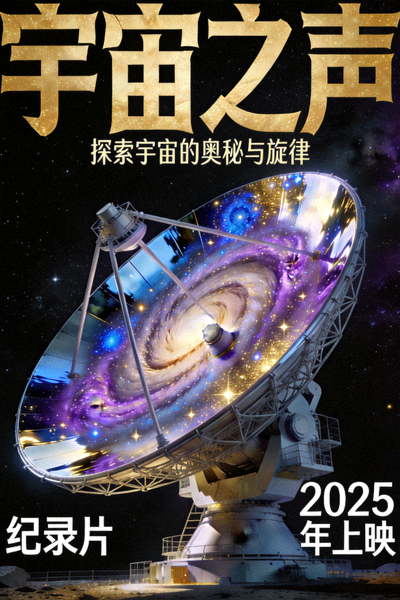 纪录片《宇宙之声》海报，星系与天文望远镜图像